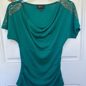 BCX Green Rhinestone Shirt size S